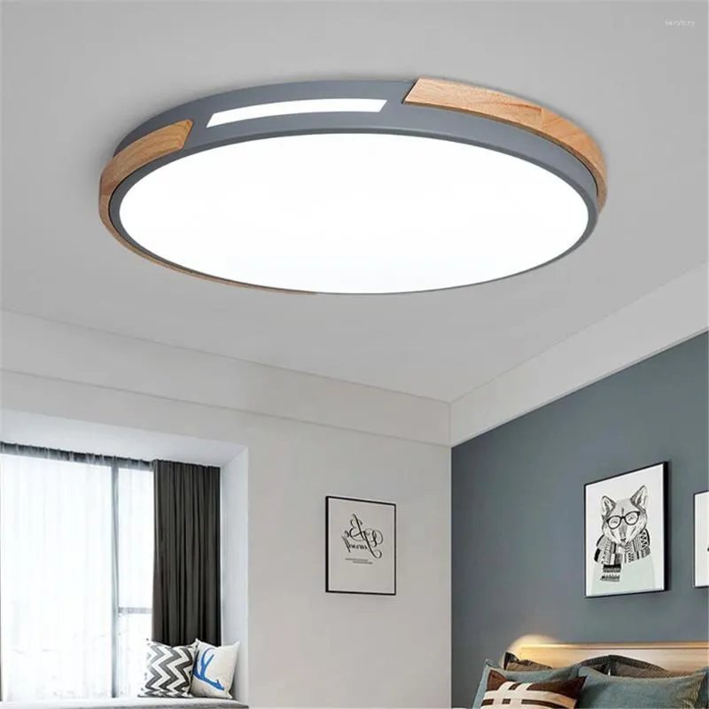 Plafonniers Simple Lumière LED Circulaire Lampe Fer Bois Nodic Panneau Pour Chambre Salon Salle À Manger Décoration Luminaire AC85-265v