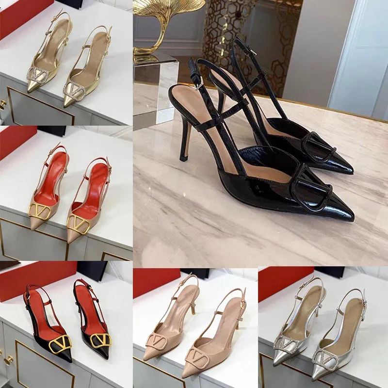 met doos vrouw designer hak damessandalen Valentijnsdag hoge hakken witte slingback goud nude hete zwarte sliver lakleer partij dames luxe trouwjurk schoen