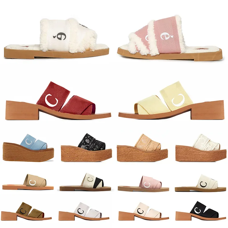 2024 Luxussandalen Mode Frau Woody Flat Mule Hausschuhe Designer Berühmte Damen Slides Sommer Schwarz Weiß Rosa Chlose Sandels Lidy Plateau Sandales