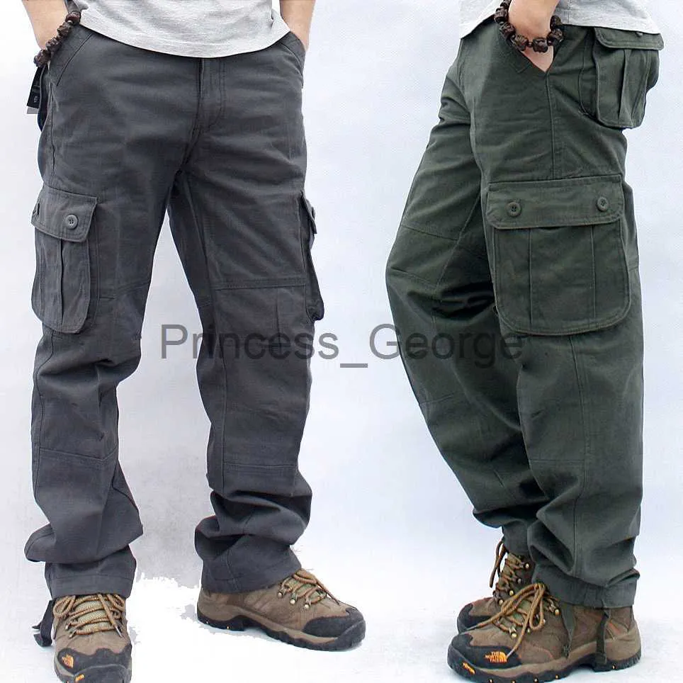 Outros Vestuário Masculino Macacão de Trabalho Militar Calças Táticas Retas Soltas Multibolsos Largas Calças Casual de Algodão Exército x0711