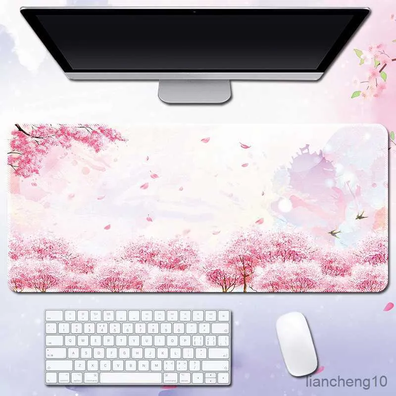 マウスパッド手首ピンク桜マウスパッドホームコンピュータテーブル大型 PC マウスパッドアート桜キーボード敷物デスクマットオフィスアクセサリー R230711