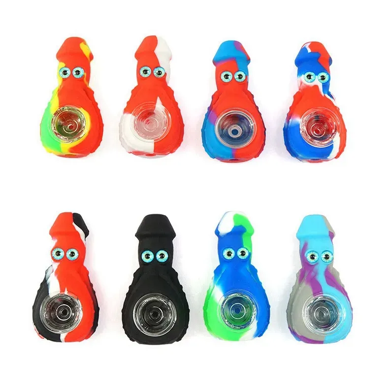 Latest Colorful Silicone Octopus Style Pipes Herb Tobacco Oil Rigs Glass Hole Filter Bowl Portable Handpipes Smoking Cigarette Hand Holder