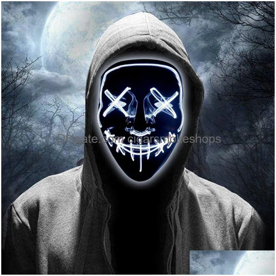 Máscaras de festa Led Assustador Halloween Glow Light Up Cosplay Rave Mask Para Festas Festival Traje Cold Phjk1909 Drop Delivery Home Garden Dhljw