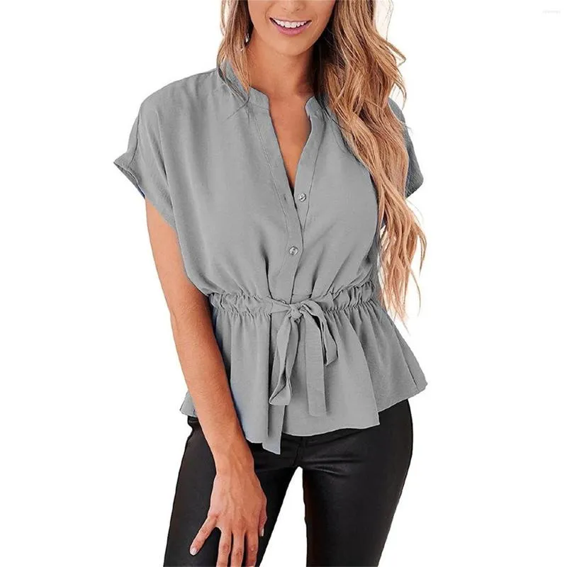 Blusas De Mujer Estilo Camisas Para Mujer Manga Corta Verano Casual Moda  Cuello En V Sólido Largo Elegante De 14,74 €