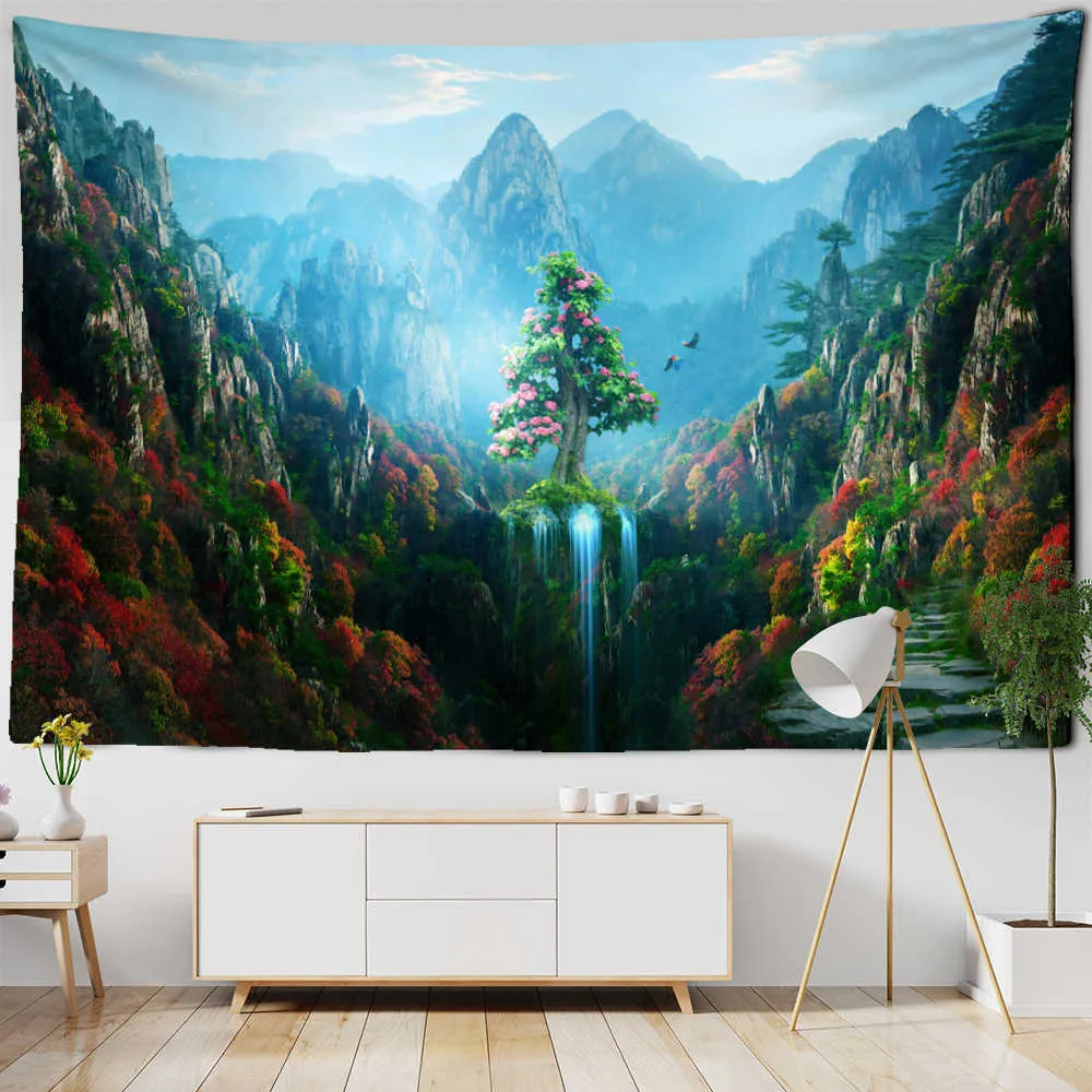 Tapisseries oiseaux cascade paysage peinture tapisserie tenture murale esthétique chambre salon décor à la maison