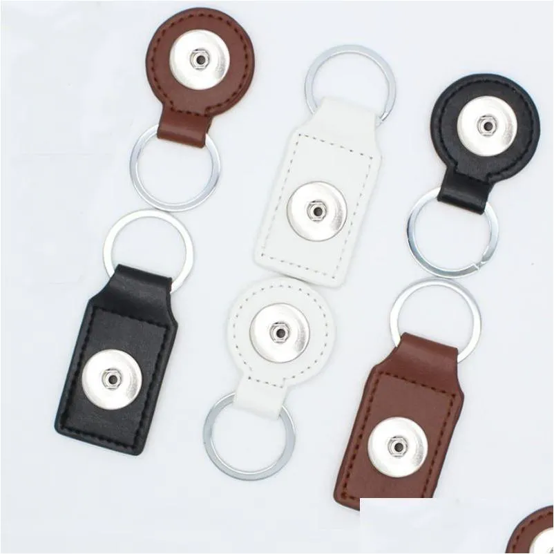 Key Rings Circle Square Pu Leather Keychain Jewelry 18Mm Snap Buttons Pendant Chain Car Bag Snaps Keyring Drop Delivery Dhpns