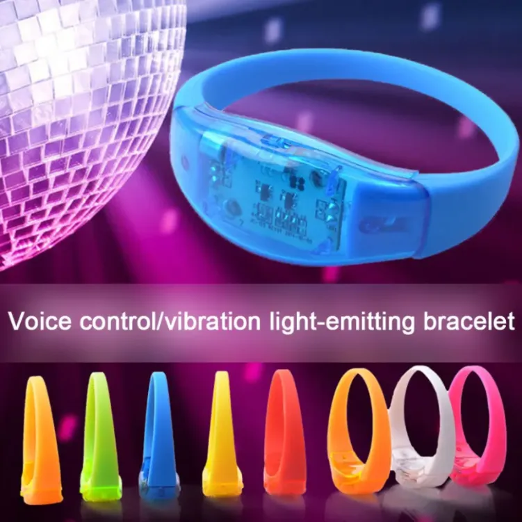 Bracelet de lumière LED à contrôle sonore en silicone Fournitures de fête de fête Activé Glow Flash Bracelet Bracelet Cadeau Faveurs de fête de mariage Festival de carnaval JN06