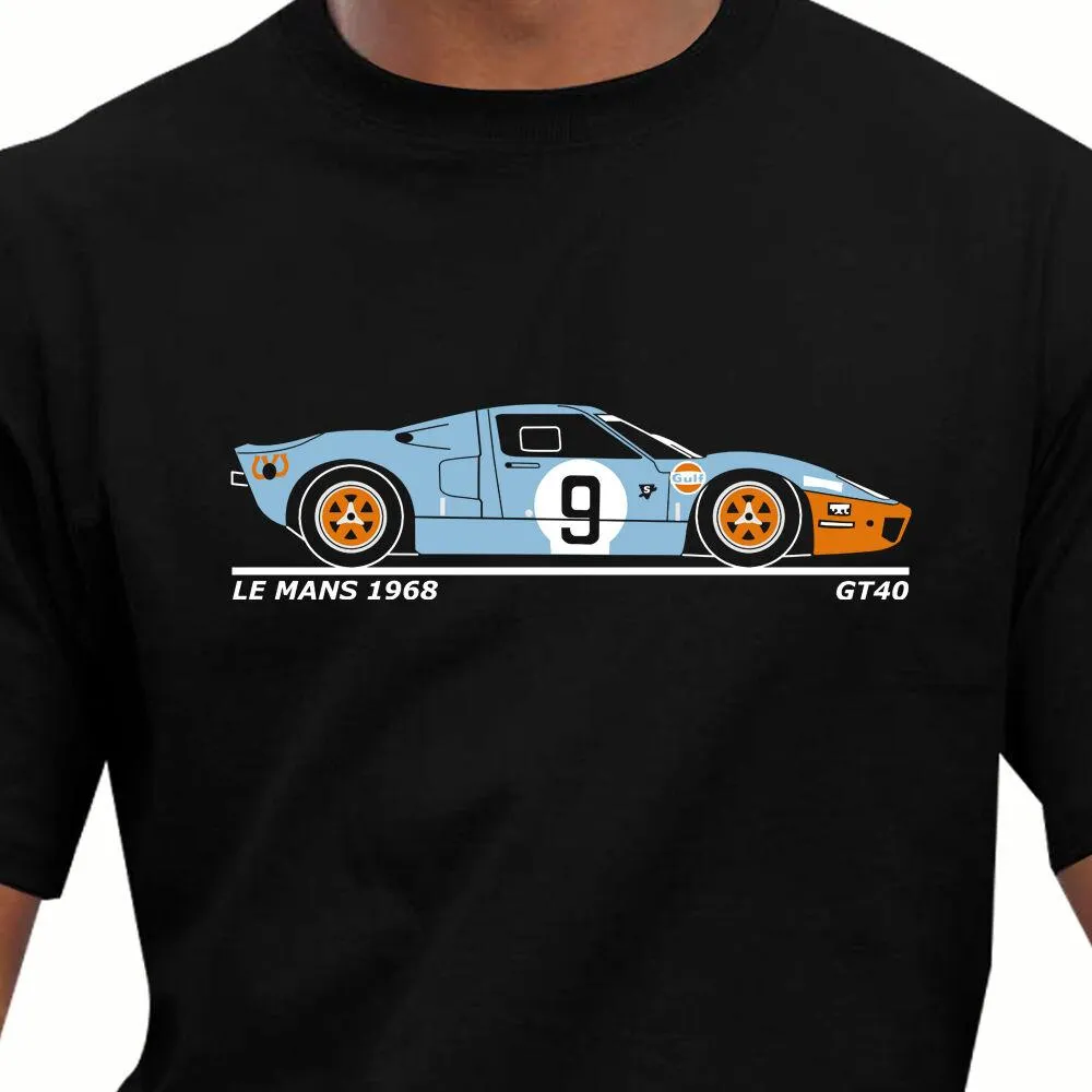 Плащи Race Retro Classic 1968 Le Mans GT40 Racing Car Футболка Хип-хоп Мужская футболка с коротким рукавом Мужские хлопковые футболки Уличная одежда Haruku