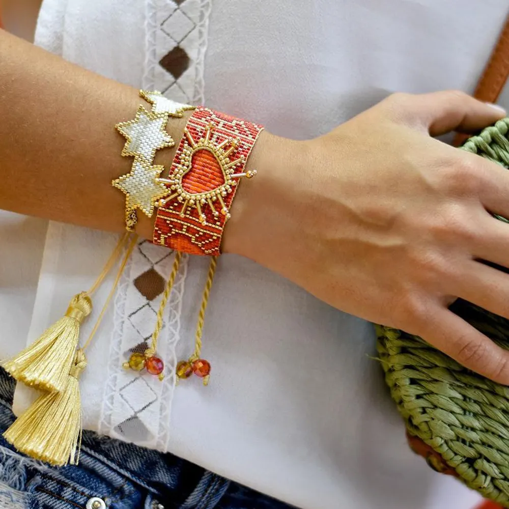 Łańcuch Go2BoHo gwiazdy zestaw bransoletek w kształcie serca Handmade walentynki biżuteria Miyuki Seed bransoletki z koralików dla kobiet Tassel Pulsera Mujer Moda 230710