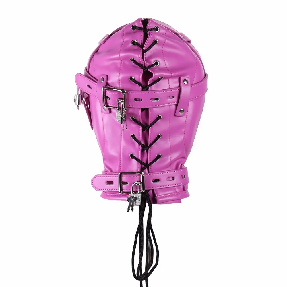 Sex Toys For Couples BDSM Bondage Full Masks Sensory Deprivation Gimp SM Leather Padded Slave Role Play Hood W_voghion.com