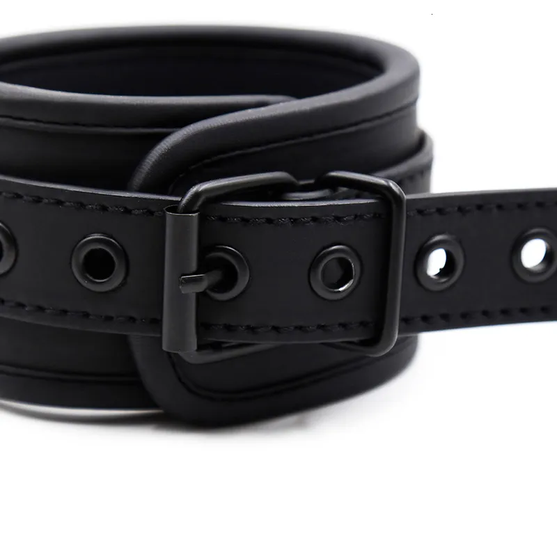 Fetish Sexy BDSM and Ankle Cuff Black Leather Handcuff Sex Toy for Couple Game Metal Bondage_voghion.com
