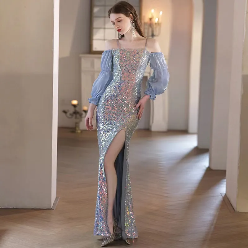 2023 Heimkehrkleid, schiere Illusion, Meerjungfrau, Spitzenapplikationen, Ballkleider, natürliche Taille, Damen-Abend-Party-Kleider, formelle Robe De Festa, Bling-Abschlusskleid