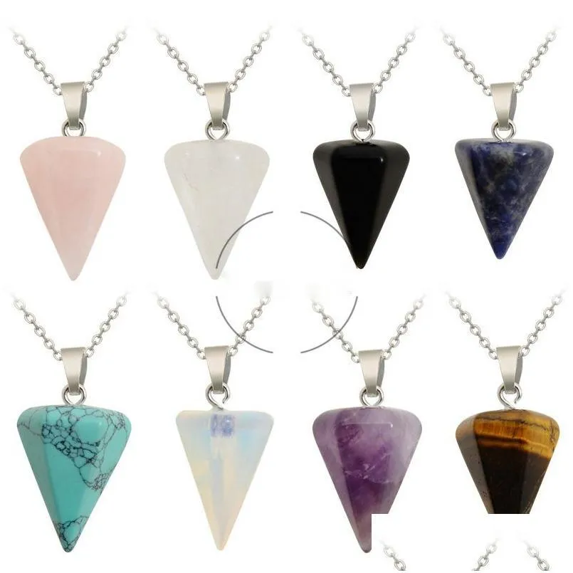 Pendentif Colliers Pierre Naturelle Collier Hexagonal Pyramide Forme Turquoise Opale Rose Cristal Pour Femmes Bijoux Drop Delivery Pendentifs Dhovk