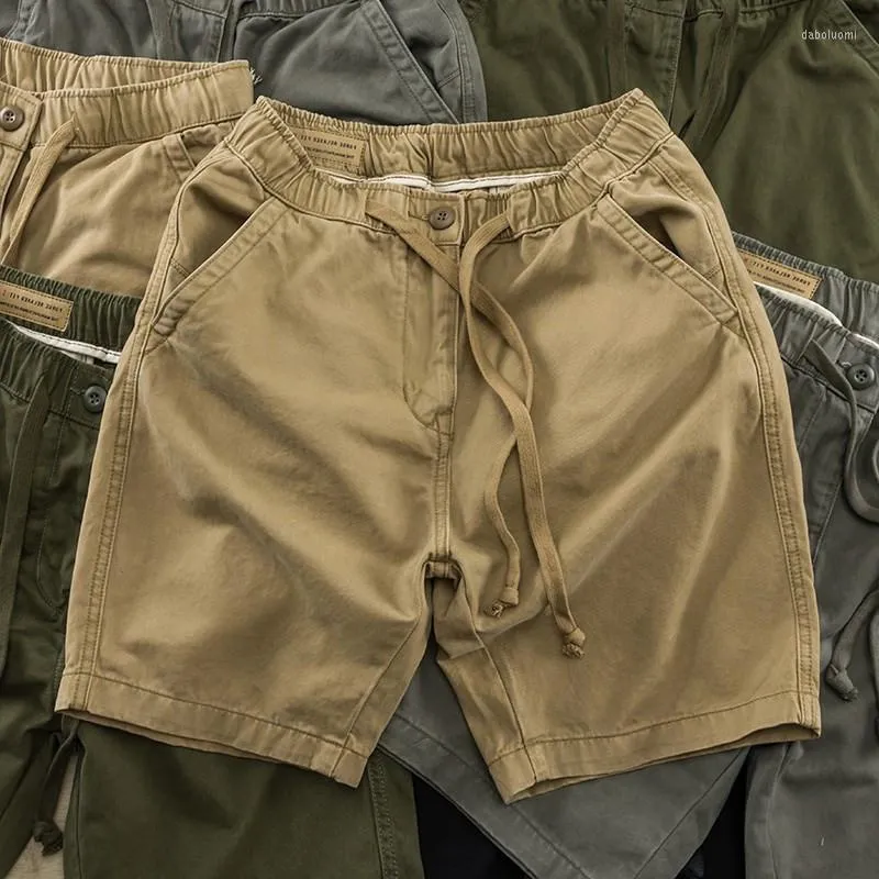 2023 Summer Mens Cotton Knee Length Mens Khaki Shorts Solid Color Beach