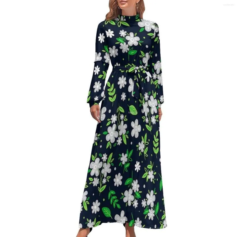 Robes décontractées Belle robe à petites fleurs Imprimé fleuri Design moderne Maxi Taille haute Manches longues Plage