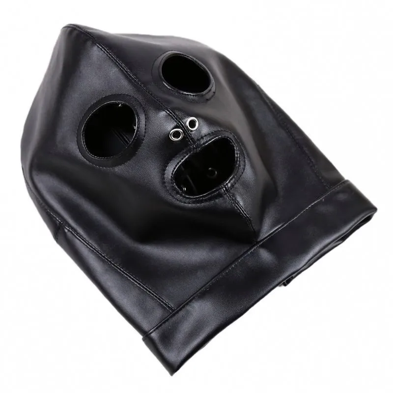 Cappuccio imbottito in pelle SM per adulti Benda per imbracatura per la testa Maschera BDSM Bocca aperta Bondage per occhi Giocattoli sessuali per_voghion.com