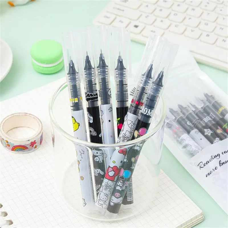 Cartoon Straight Liquid Ball-Point Pen Student Test Gel 0.5 Needle Tube Quick-Drying School Supplies O