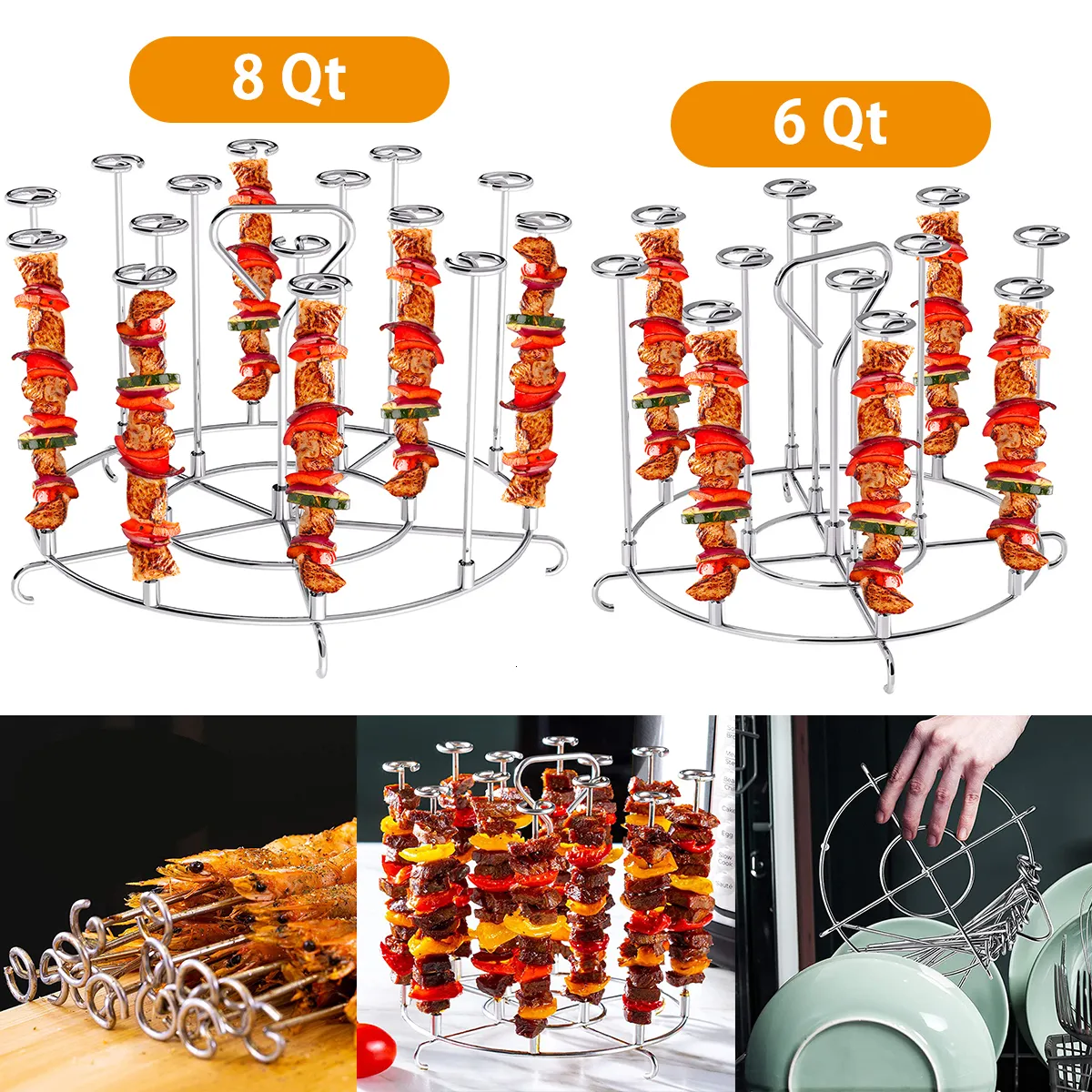 BBQ Tools Accessories Air Fryer Skewer Stand for Ninja Foodi 6Qt 8Qt Vertical Skewers Holder with Stand Stainless Steel Air Fryer Accessories 230710