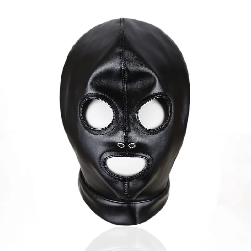 Cappuccio imbottito in pelle SM per adulti Benda per imbracatura per la testa Maschera BDSM Bocca aperta Bondage per occhi Giocattoli sessuali per_voghion.com