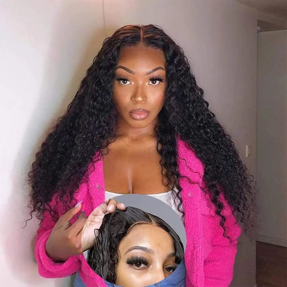 Curly Human Hair Wig Ready To Wear 4x4 Lace Wig Glueless Wear And Go Deep Curly Lace Frontal Human Hair Wig For Women
