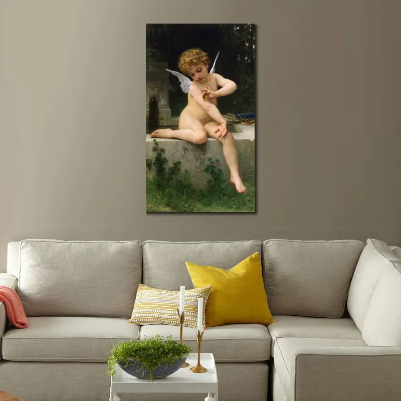 Canvas Art Cupid with Butterfly Classical Portrait William Adolphe Bouguereau Painting Handmade Exquisite Wall Decor