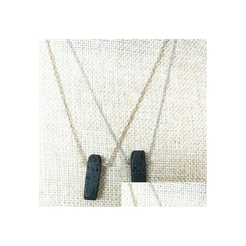 Pendant Necklaces Fashion Sier Gold Color Rec Lava Stone Necklace Volcanic Rock Aromatherapy Essential Oil Diffuser For Women Jewelr Dhvxn