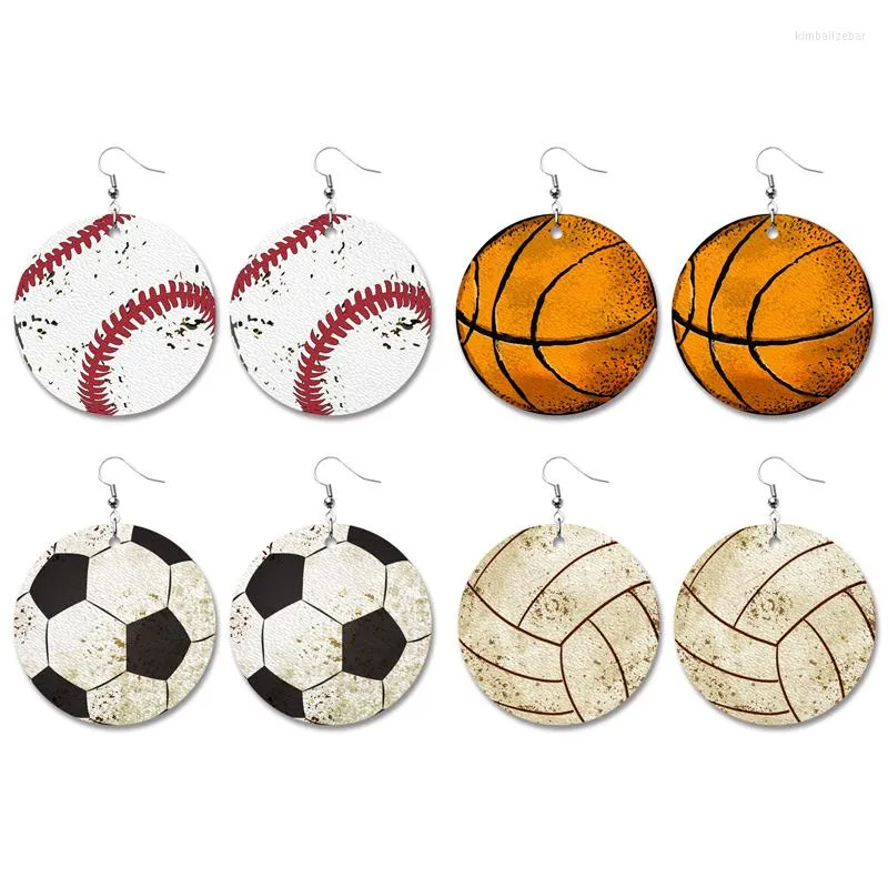 Orecchini pendenti Orecchini in pelle PU Dichiarazione geometrica Baseball Pallacanestro Calcio Pallavolo Prin Tvintage Alla moda Goccia retrò unica