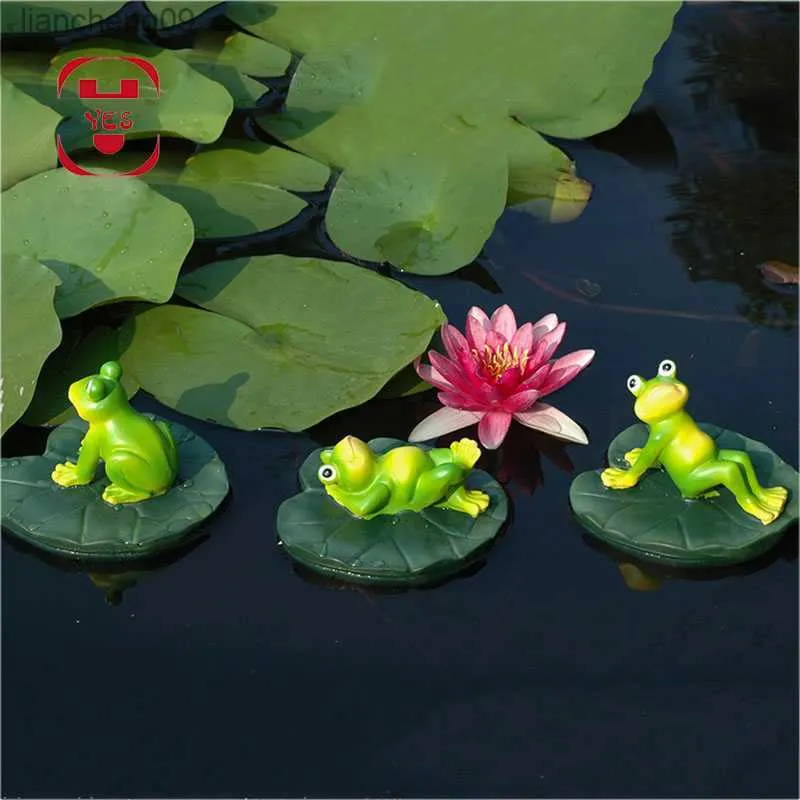 Creative Résine Flottant Grenouille Statue En Plein Air Jardin Étang Décoratif Mignon Grenouille Sculpture Pour La Maison Bureau Fish Tank Décor Ornement L230620