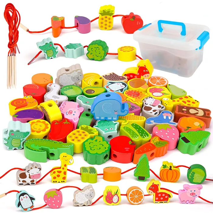 Montessori Educational Toys For Toddlers Wooden Threading Games