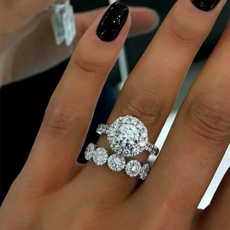 Huitan 2023 anillos de boda eternos para mujer, conjunto de 2 uds de lujo, anillos de Zirconia cúbica AAA, accesorio de matrimonio, joyería clásica