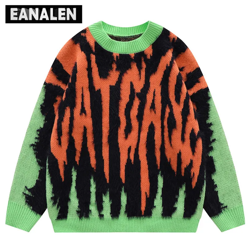 Erkekler Sweaters Harajuku Vintage Yeşil Portakal Örtü Sweater Street Büyük Boyutlu Jumper Külot Kalın Büyükbaba Çirkin Kadınlar S 230711