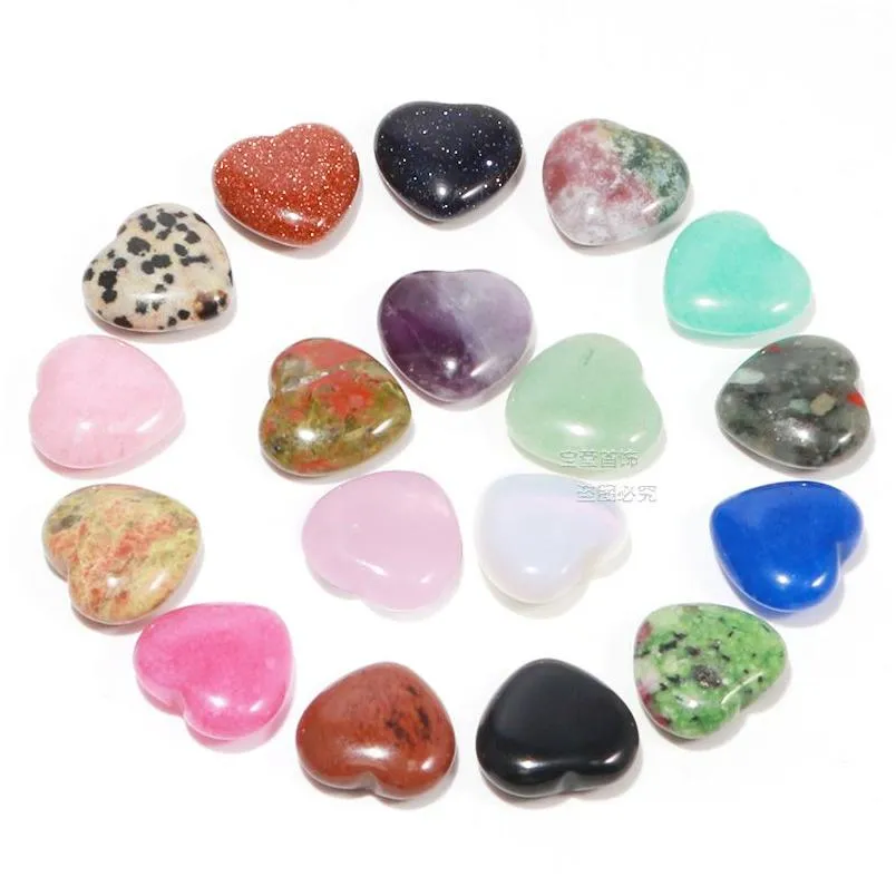 Piedra Natural 16X6Mm Adornos de corazón Chakra Reiki Curación Cuarzo Mineral Piedras preciosas caídas Mano Decoración para el hogar Entrega de joyería Dhmds