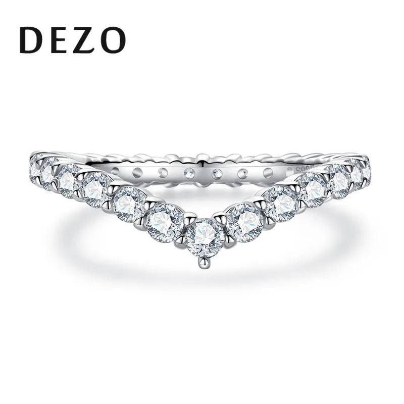 DEZO Moissanit-Ehering für Frauen, V-förmig, vollständig gepflastert, D-Farbe, brillanter runder Eternity-Ring, echtes 925er Sterlingsilber