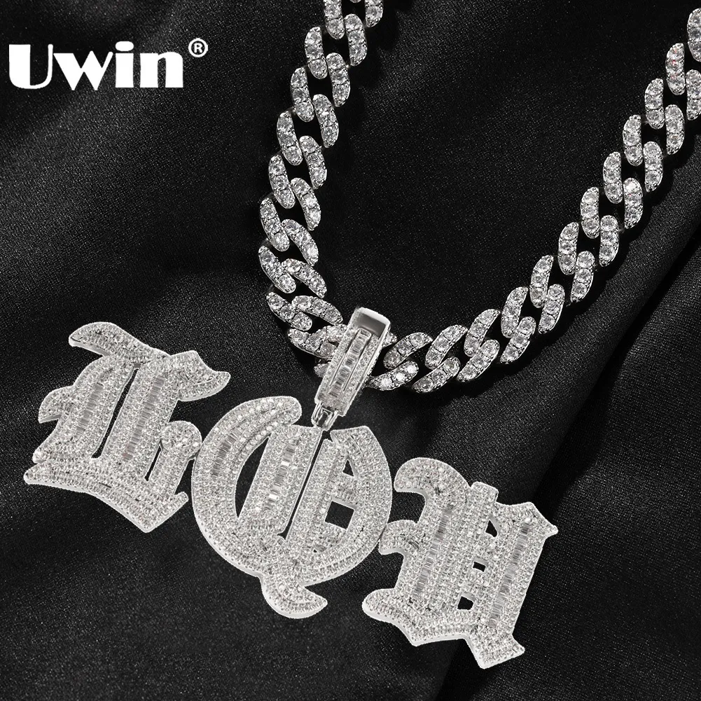 Colares com pingente UWIN Custom Old English Latin Alphabet Pingente Iced Out Cubic Zircônia Charms Personalizado Moda Hip Hop Jóias para Presente 230710