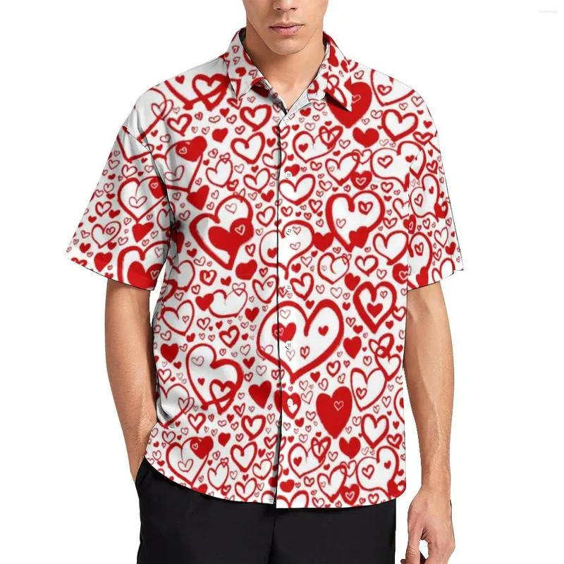 Camicie casual da uomo Love Heart Shirt Allegro Graffiti Hearts Beach Loose Hawaii Streetwear Camicette Maniche corte Design Top oversize