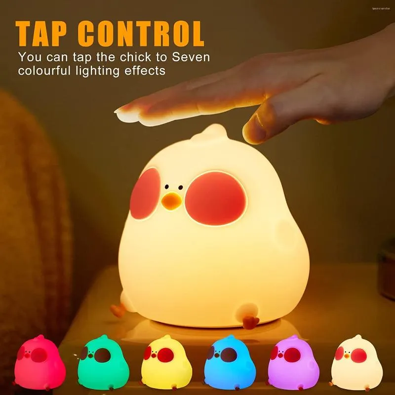 Nattlampor Cute Chick LED-ljus USB Uppladdningsbar Touch Switch Silikon Nattlampor Sänglampa Barn Sovrumsinredning Födelsedagspresenter