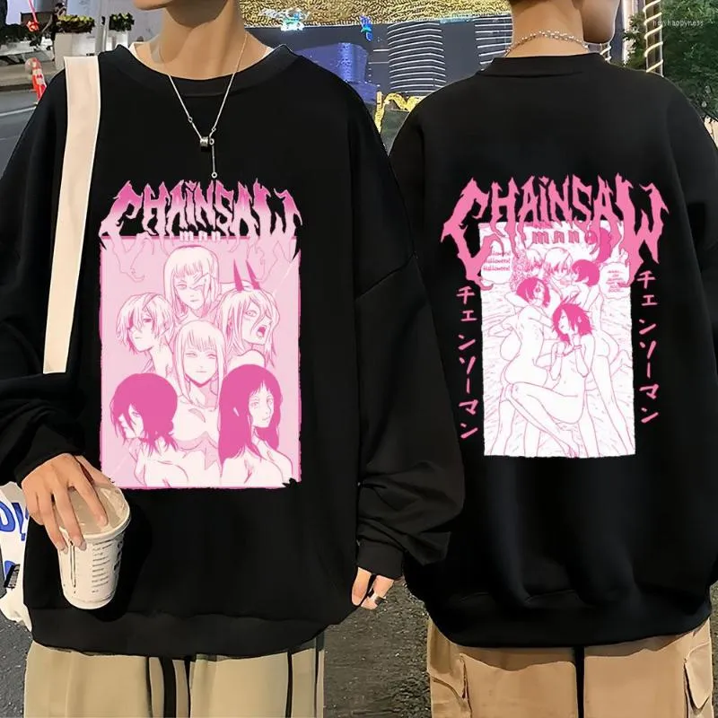 Luvtröjor för herr Anime Chainsaw Man Makima Luvtröja med rund hals Funny Reze Power Harajuku Print Sweatshirt Oversized Par Streetwear Toppar