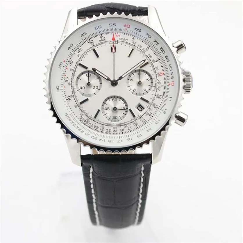 Relógios masculinos fashion para designer masculino NAVITIMER Chronograph 1884 Relógio masculino Relógio de pulso branco Mostrador preto com pulseira de couro M241S