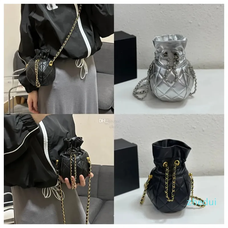 2023-Designer Leather Lantern Handbag Chain Shoulder Bag Black Sliver Women luxury Fashion Bags Female clutch 14cm Classic Girl Handbag crossbody