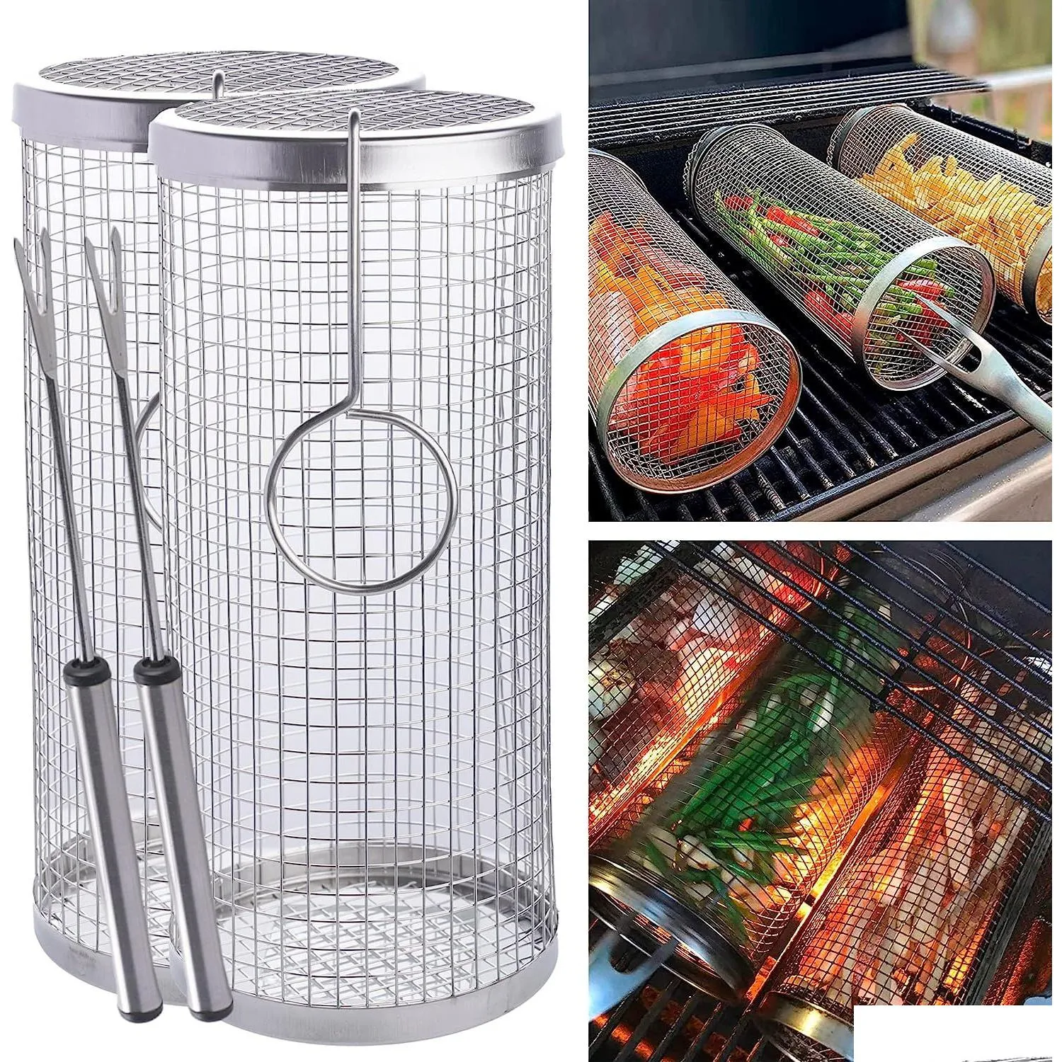 Bbq Tools Accessories The Stainless Steel Barbecue Cooking Basket Is Suitable For Outdoor Grill Round Bonfire Cam Picnic Drop Deli Dhfsy