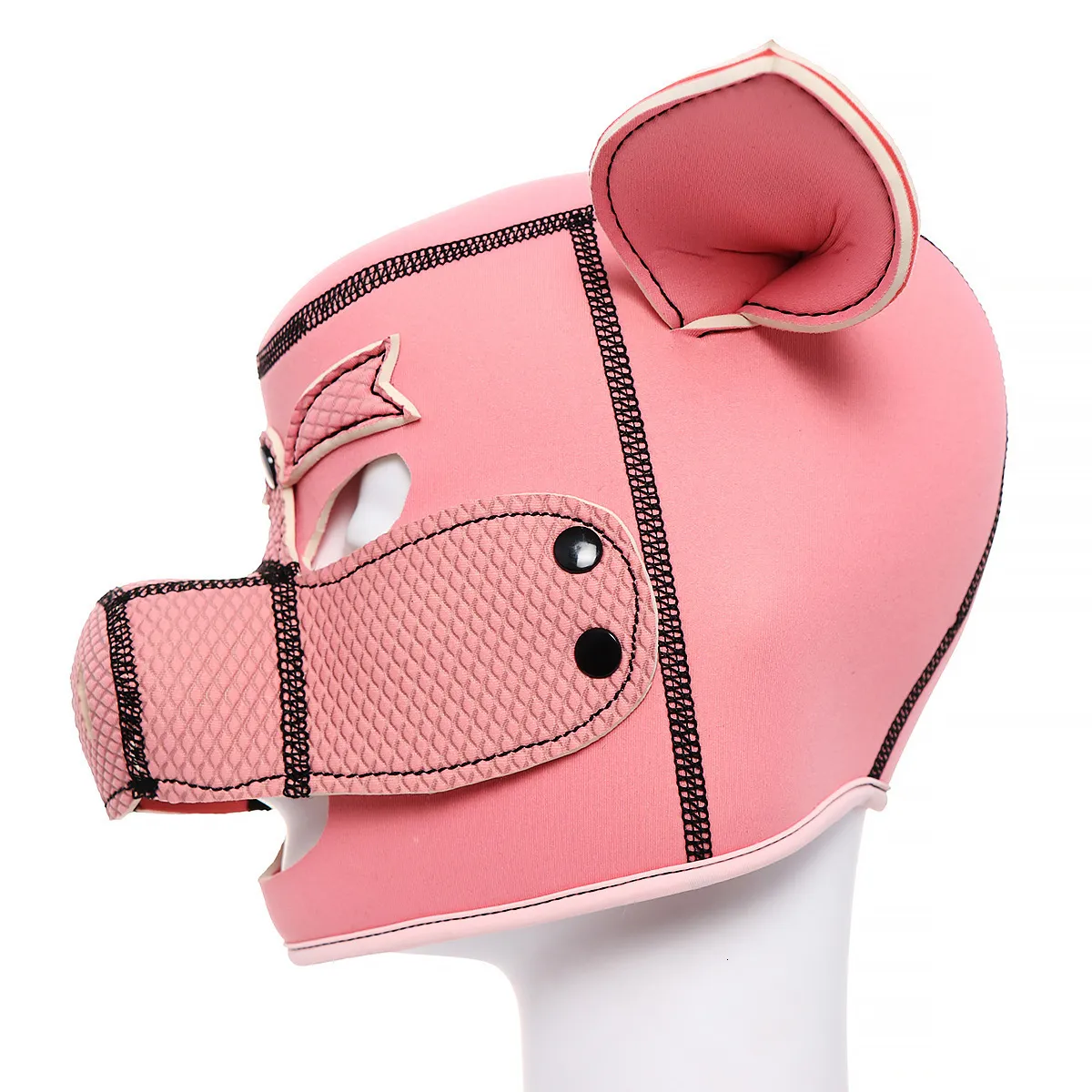 Sexspielzeug für Paare, Neopren-Fetisch-Tiermaske mit abnehmbarer Nase, voller Kopf, Bondage, BDSM, Schwein, Sklavenhaube_voghion.com