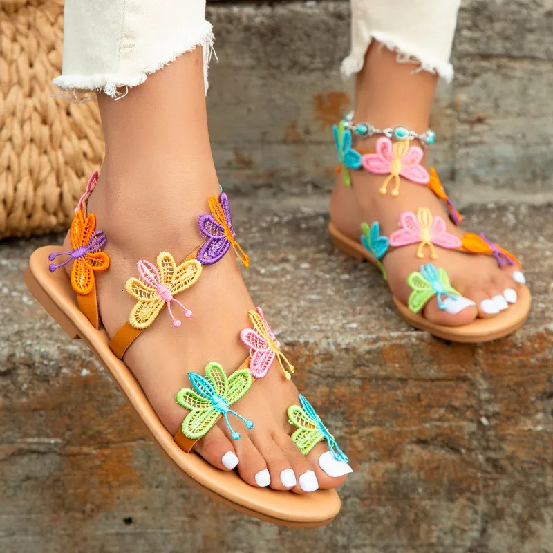 Sandali Summer Flat Colorful Butterfly Decorated Beach Outdoor Women s Shoes for Women 230711