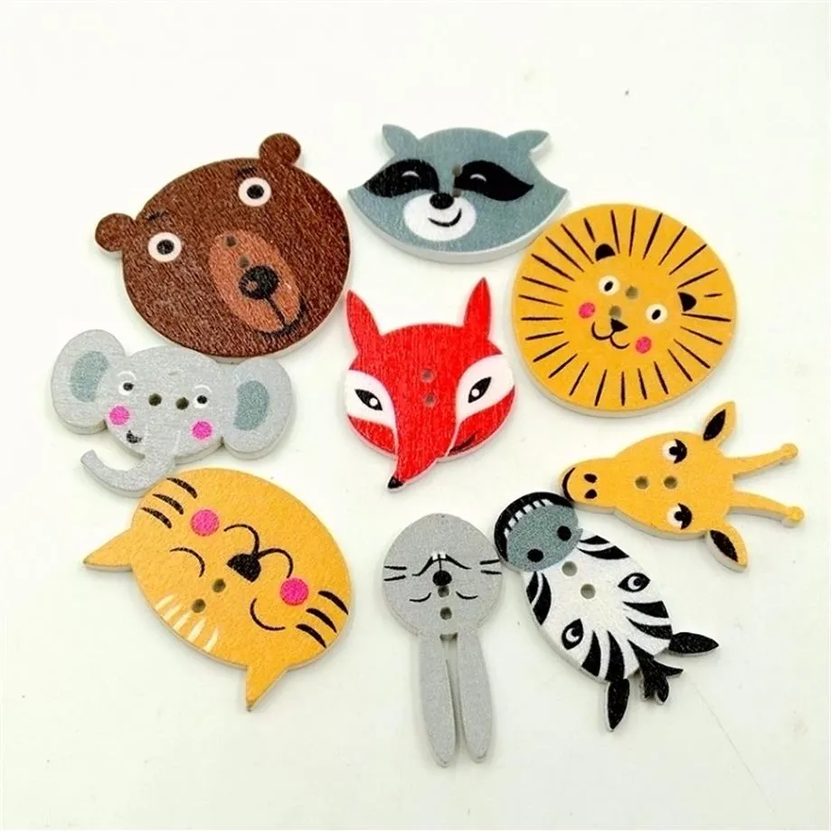 Wooden Buttons cute animal head mixed 2 holes for handmade Gift Box Scrapbook Craft Party Decoration DIY favor Sewing Accessories262o