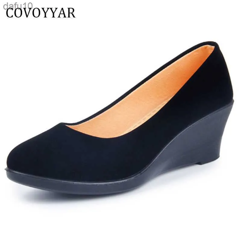 COVOYYAR 2022 Wedge Damesschoenen Lente Herfst Flock Zachte Vrouwen Pompen Slip Op Casual Zwarte Schoenen Plus Size 40 WHH562 L230704