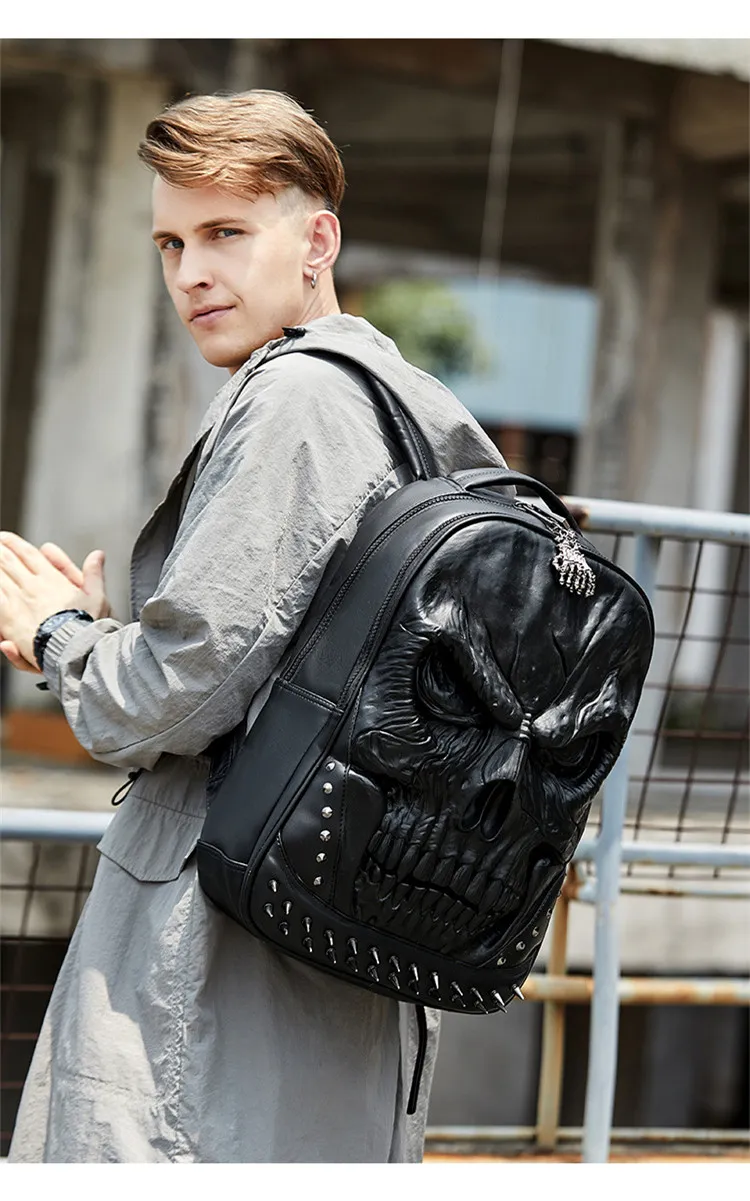 DHgate.com:Mens Embossed Leather Skull Backpack: Stylish