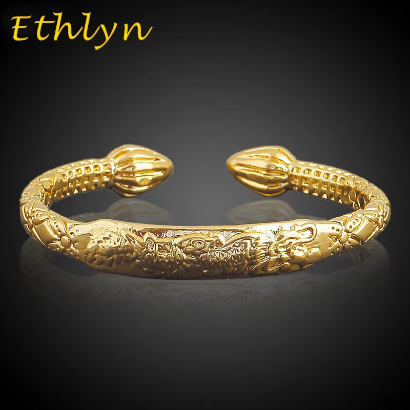 Bracelet Ethlyn Africain véritable homme bijoux accessoires or couleur dragon ouverture gaufrage bracelets en or bracelets pour cadeau père B41B 230710