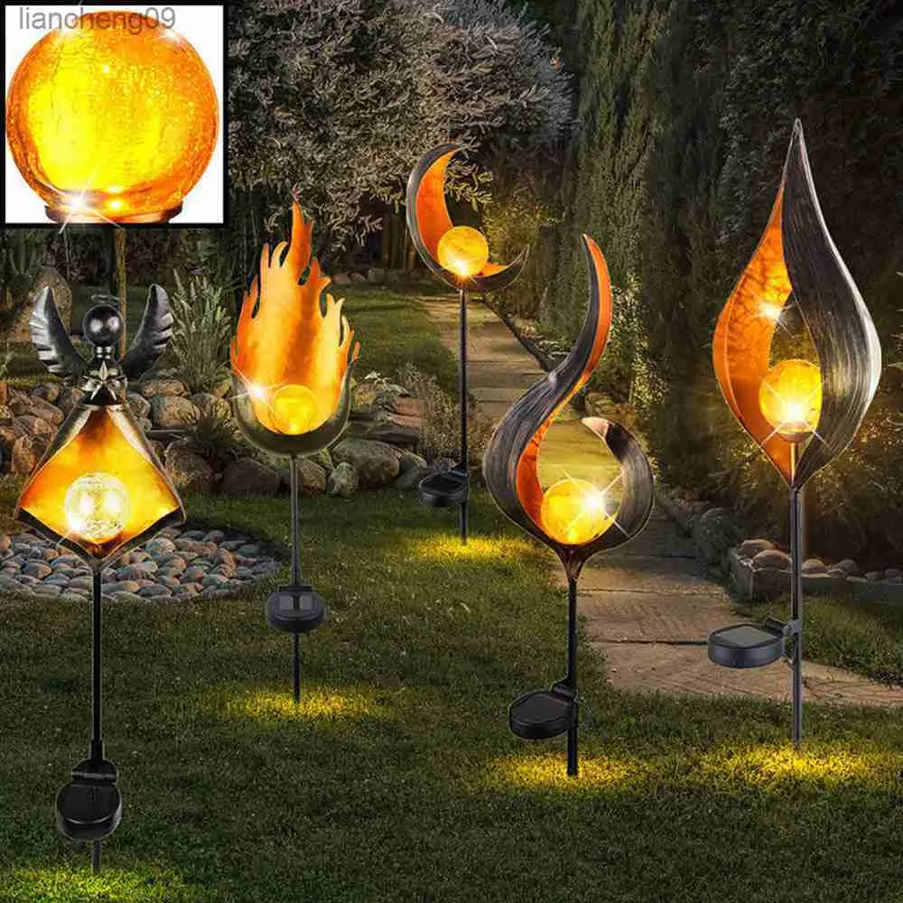 LED Solaire Flamme Lumière Métal Extérieur Jardin Pelouse Lumières Merveilleux Effet Lampe Étanche Paysage Extérieur Lampes Décoratives Nouveau L230620