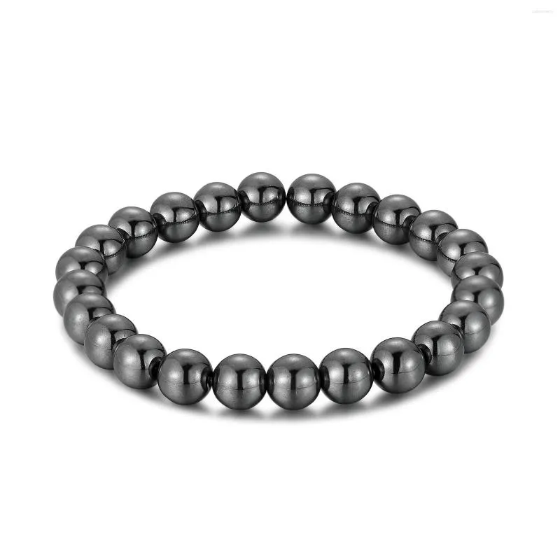 Braccialetti di collegamento Braccialetto di cristallo regolabile elastico in ematite da 8 mm per guarigione spirituale Energia positiva Perline Uomo Donna