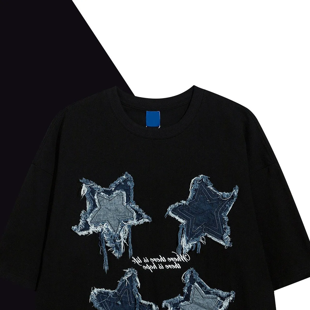 Stars Denim Patch Short Sleeve T Shirt Mens... From Hencoolboy 