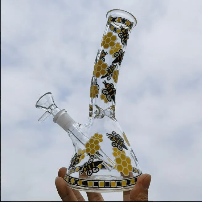 Base de bécher Dab Rigs Jaune Verre Abeille Eau Bongs Narguilés Fumée Tuyau En Verre Downstem Perc Avec Bol De 14mm